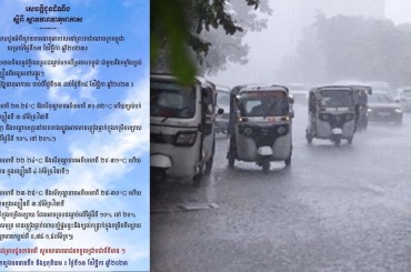 ស្ថានភាពធាតុអាកាសនៅព្រះរាជាណាចក្រកម្ពុជាសម្រាប់ថ្ងៃទី១៣ ខែវិច្ឆិកា ឆ្នាំ២០២៣ អាចមានភ្លៀងធ្លាក់ក្នុងកម្រិតខ្សោយ ដែលអាចគ្របដណ្តប់លើផ្ទៃដីពី ១០% ទៅ ២០%។
